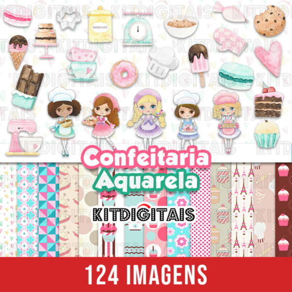 Kit Digital Confeitaria Aquarela