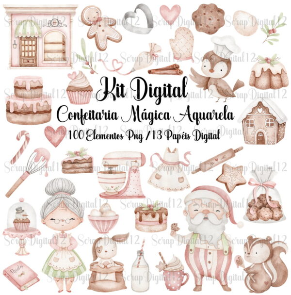 Kit Digital - Confeitaria Mágica de Natal Aquarela