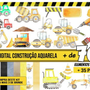 Kit Digital Construção Aquarela +3 Kits de Imagens de Brinde