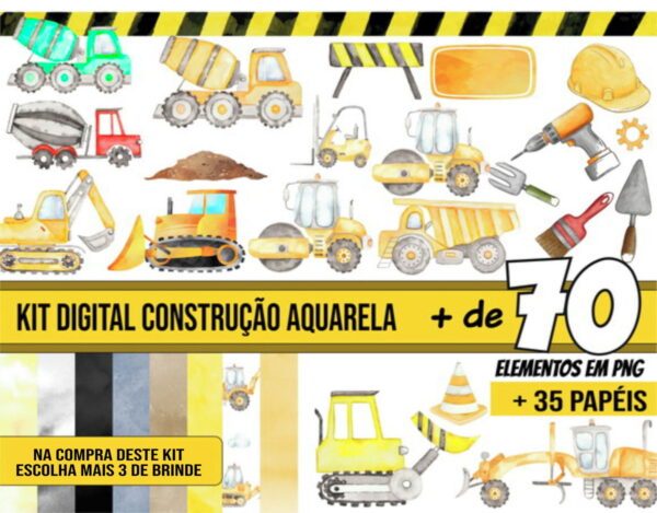 Kit Digital Construção Aquarela +3 Kits de Imagens de Brinde