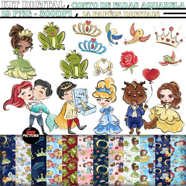 Kit Digital Conto de Fadas Aquarela