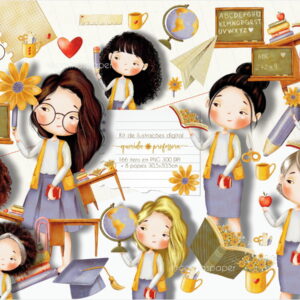 Kit Digital De Ilustrações: Querida Professora 1 (brancas)