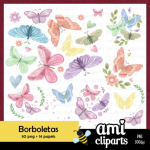 Kit Digital Borboleta Aquarela