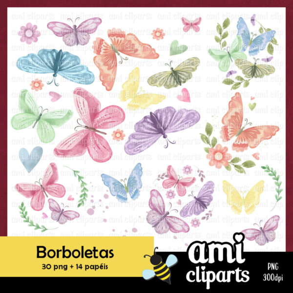 Kit Digital Borboleta Aquarela