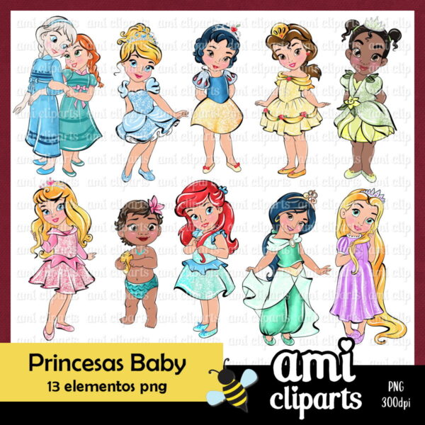 Kit Digital Princesas Baby Aquarela