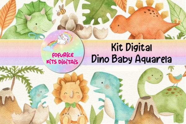 kit digital Dino baby aquarela