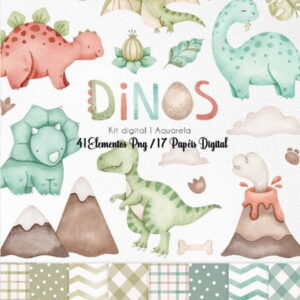Kit Digital - Dinossauros Aquarela