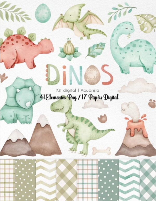 Kit Digital - Dinossauros Aquarela
