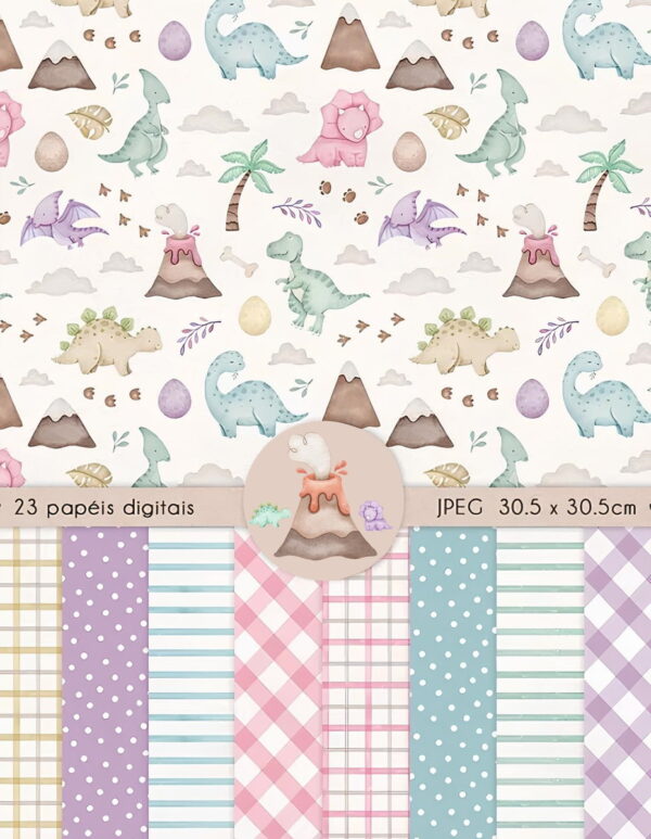 Kit Digital - Dinos Candy Aquarela - Imagem 3