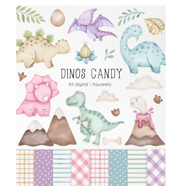 Kit Digital - Dinos Candy Aquarela
