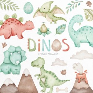 Kit Digital Dinossauro Aquarela