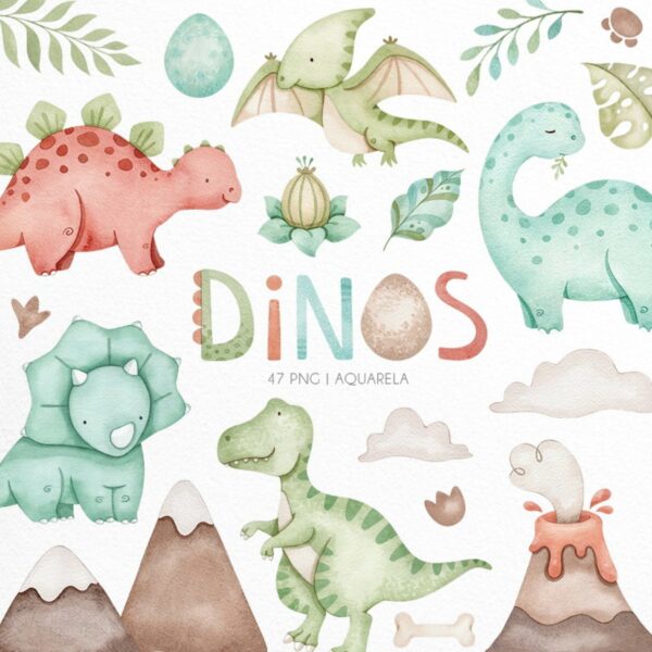 Kit Digital Dinossauro Aquarela