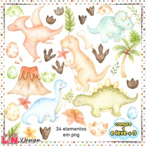 Kit Digital Dinossauro Aquarela