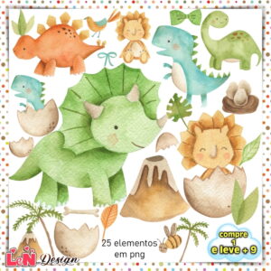 Kit Digital Dinossauro Baby Aquarela