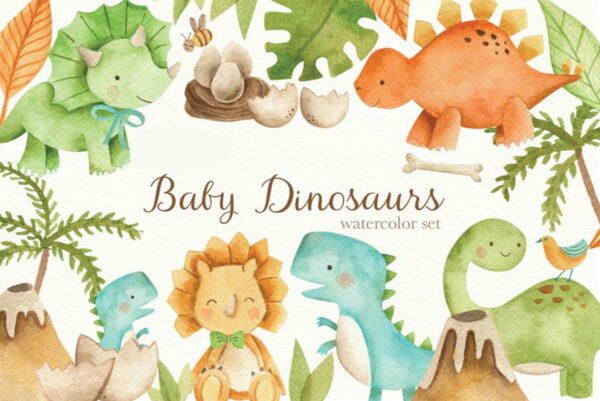 Kit Digital Dinossauro Baby Aquarela