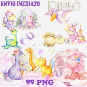 Kit Digital Dinossauro Menina Aquarela