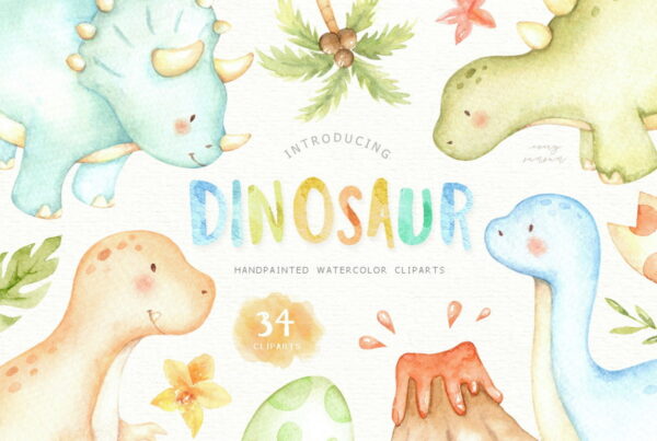 Kit digital Dinossauros aquarela - Envio Imediato