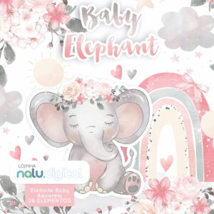 KIT DIGITAL - Elefante Baby Aquarela - 26 Elementos