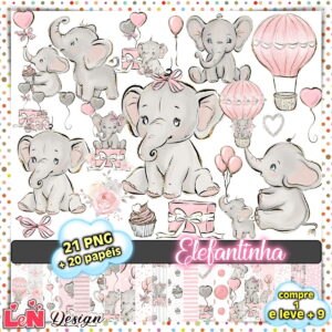 Kit Digital Elefantinho Baby Rosa