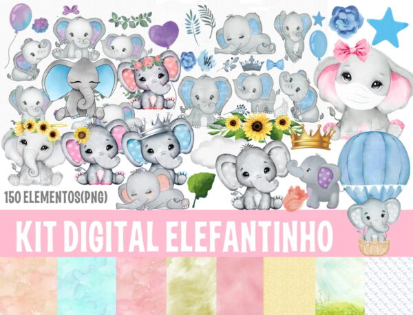 KIT DIGITAL ELEFANTINHO AQUARELA 1