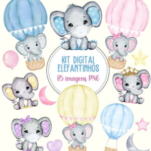 Kit Digital Elefantinhos Aquarela #983#