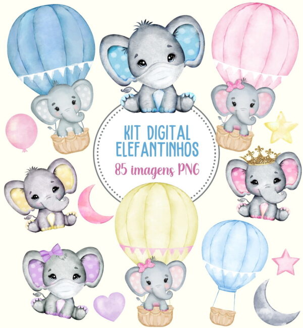 Kit Digital Elefantinhos Aquarela #983#