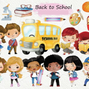 Kit Digital Escola Aquarela Scrapbook Arquivo Png