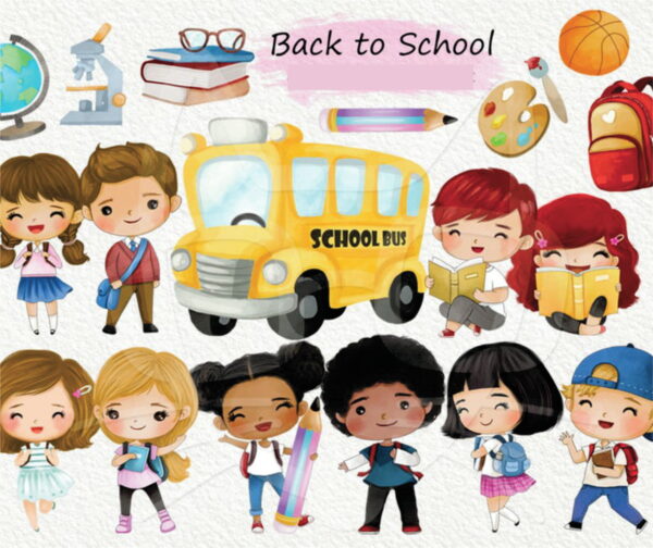 Kit Digital Escola Aquarela Scrapbook Arquivo Png