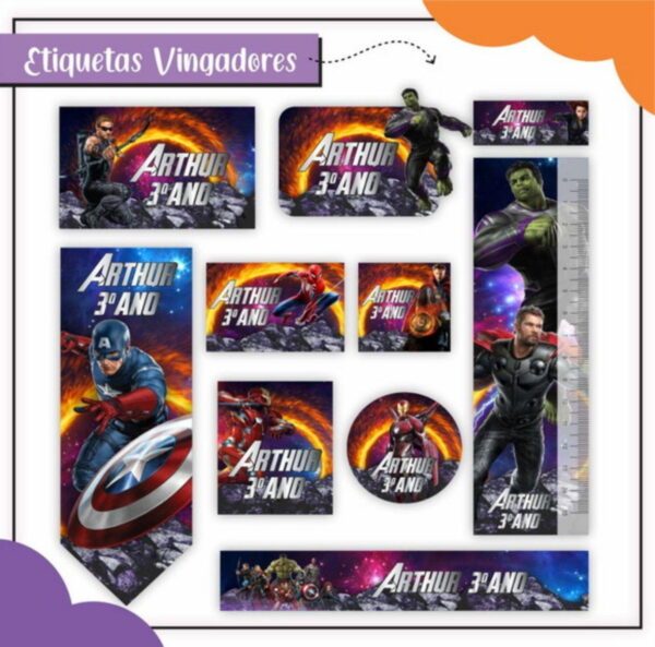 kit Digital Etiqueta Escolar Vingadores SUDIO PDF PNG