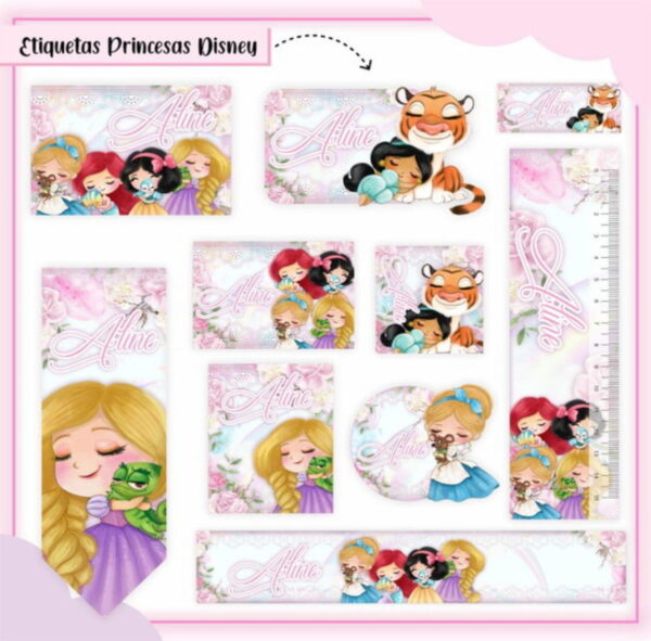kit Digital Etiquetas Escolar Princesas Disne SUDIO PDF PNG