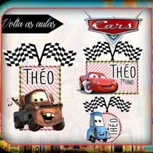 kit Digital Etiquetas escolares Carros Relâmpago Mc queen