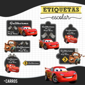 kit Digital Etiquetas escolares Carros Relâmpago Mc queen