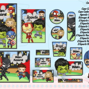 kit Digital Etiquetas Escolares Heróis Vingadores