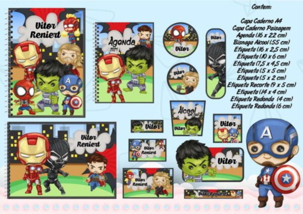 kit Digital Etiquetas Escolares Heróis Vingadores