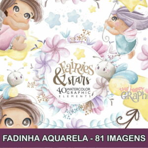 Kit Digital Fadinha Aquarela Scrapbook Arquivo Png