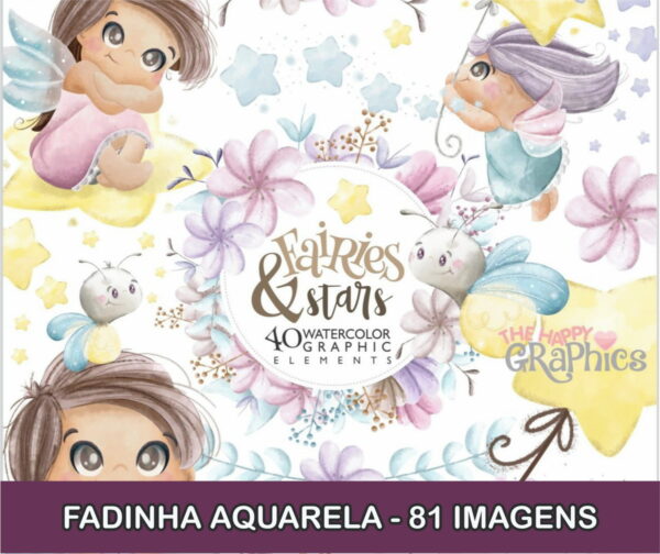 Kit Digital Fadinha Aquarela Scrapbook Arquivo Png