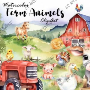 Kit Digital Farm Animals ? Animais da Fazenda Aquarela