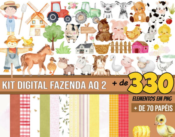 Kit Digital Fazenda Aquarela 2 Png + 2 Brindes