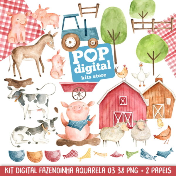 Kit Digital Fazendinha 03 Aquarela