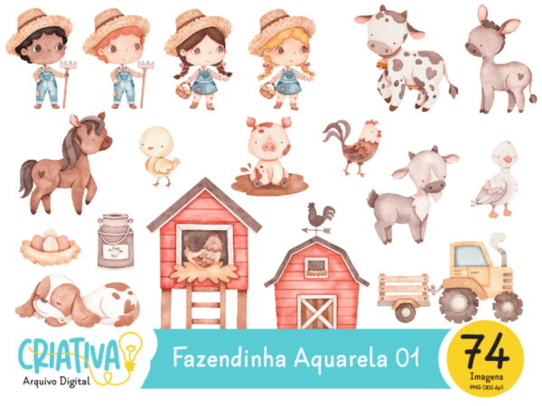 Kit Digital - Fazendinha Aquarela 01