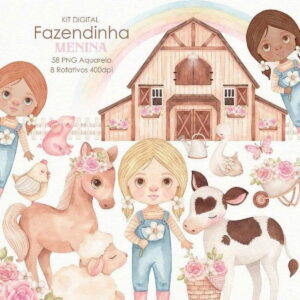 Kit Digital - Fazendinha Aquarela Menina