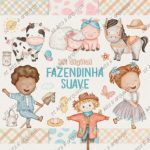 Kit Digital Fazendinha Suave em Aquarela + Brinde