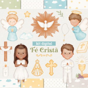 Kit Digital Fé Cristã - Cliparts em Aquarela