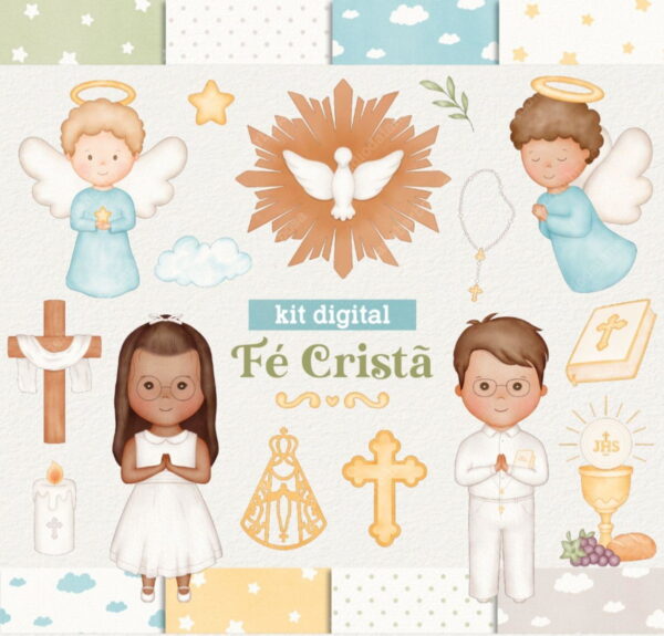 Kit Digital Fé Cristã - Cliparts em Aquarela