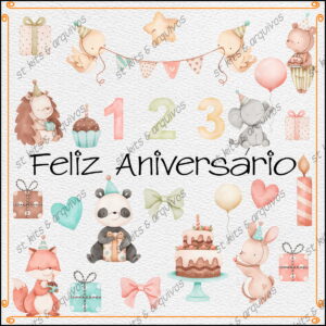 Kit Digital Feliz Aniversário em Aquarela