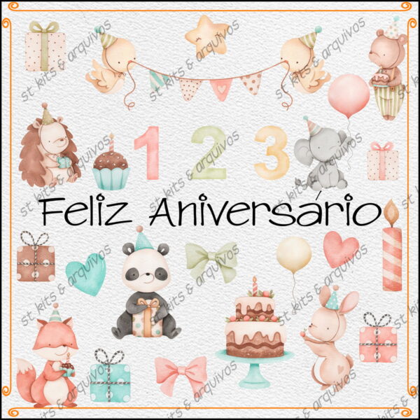 Kit Digital Feliz Aniversário em Aquarela