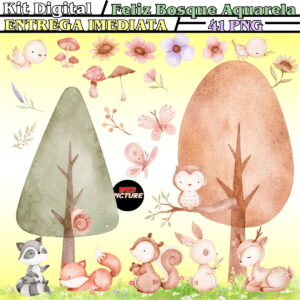 Kit Digital Feliz Bosque Aquarela