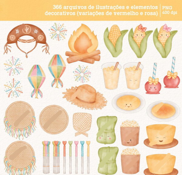Kit Digital Festa Junina - Cliparts em Aquarela - Image 2