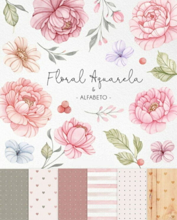 Kit Digital Floral Aquarela