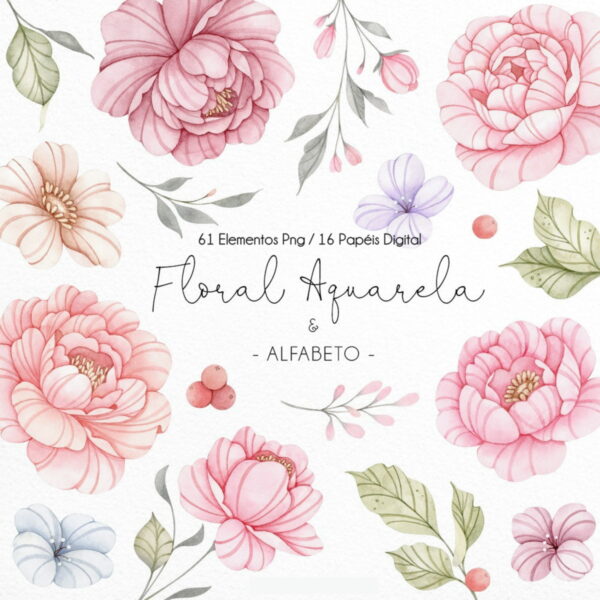 Kit Digital - Floral Aquarela
